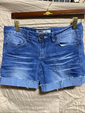 LEI Distressed Blue Denim Rolled-Hem Shorts
